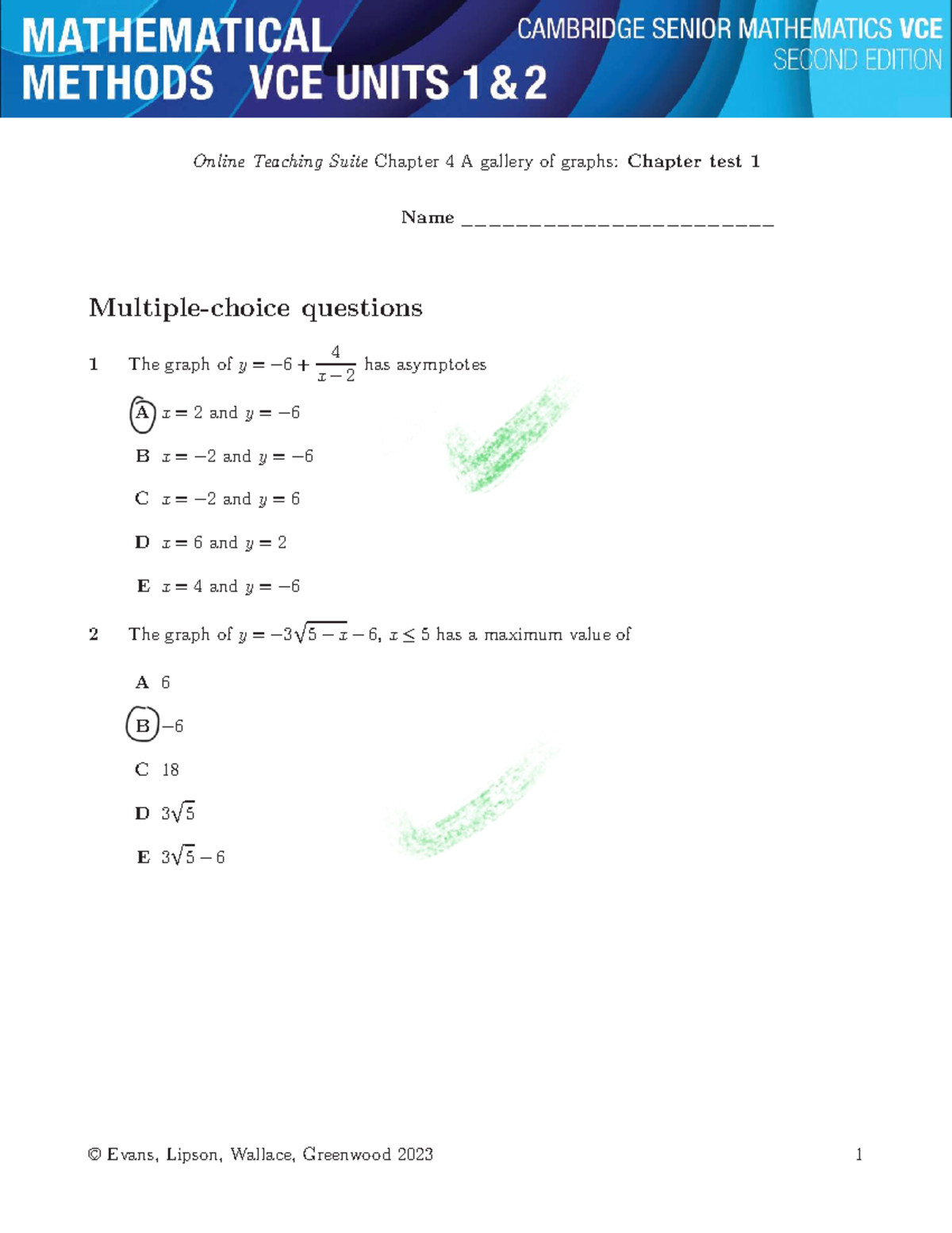 Chapter 4 Test 1: A Gallery of Graphs - Questions & Answers - Studocu
