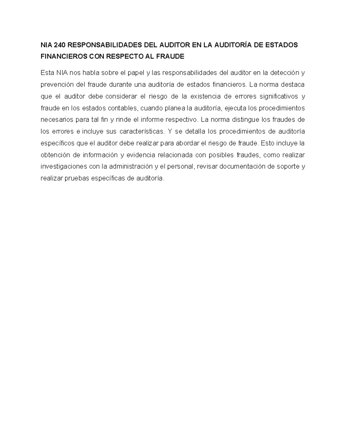 NIA 240 - RESPONSABILIDADES DEL AUDITOR EN FRAUDE - Studocu