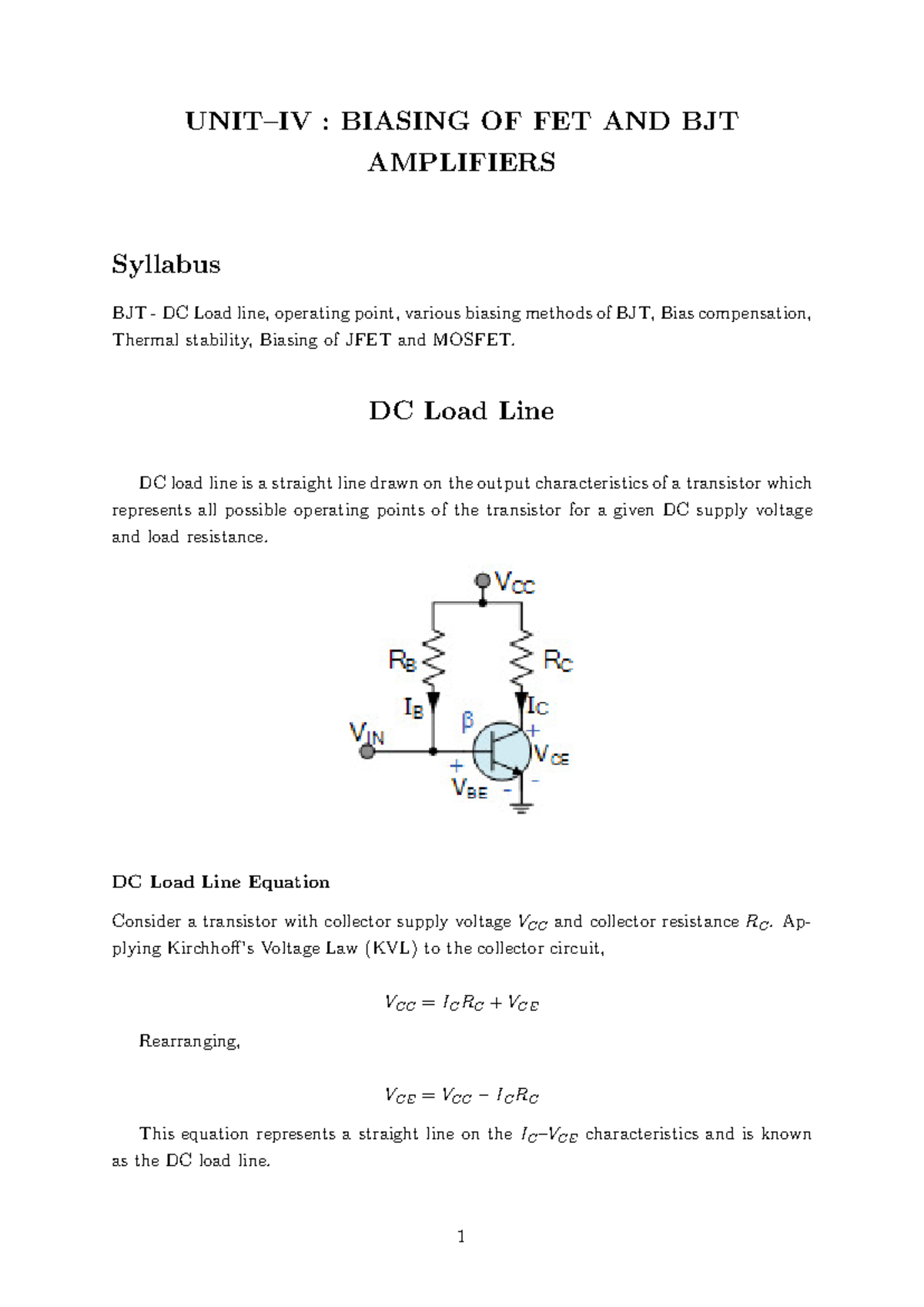 BJT & FET Amplifier Biasing Methods - ED 4 Notes - Studocu