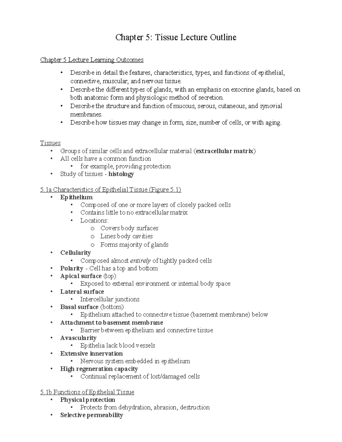 Chapter 5: Tissue Lecture Outline - Studocu