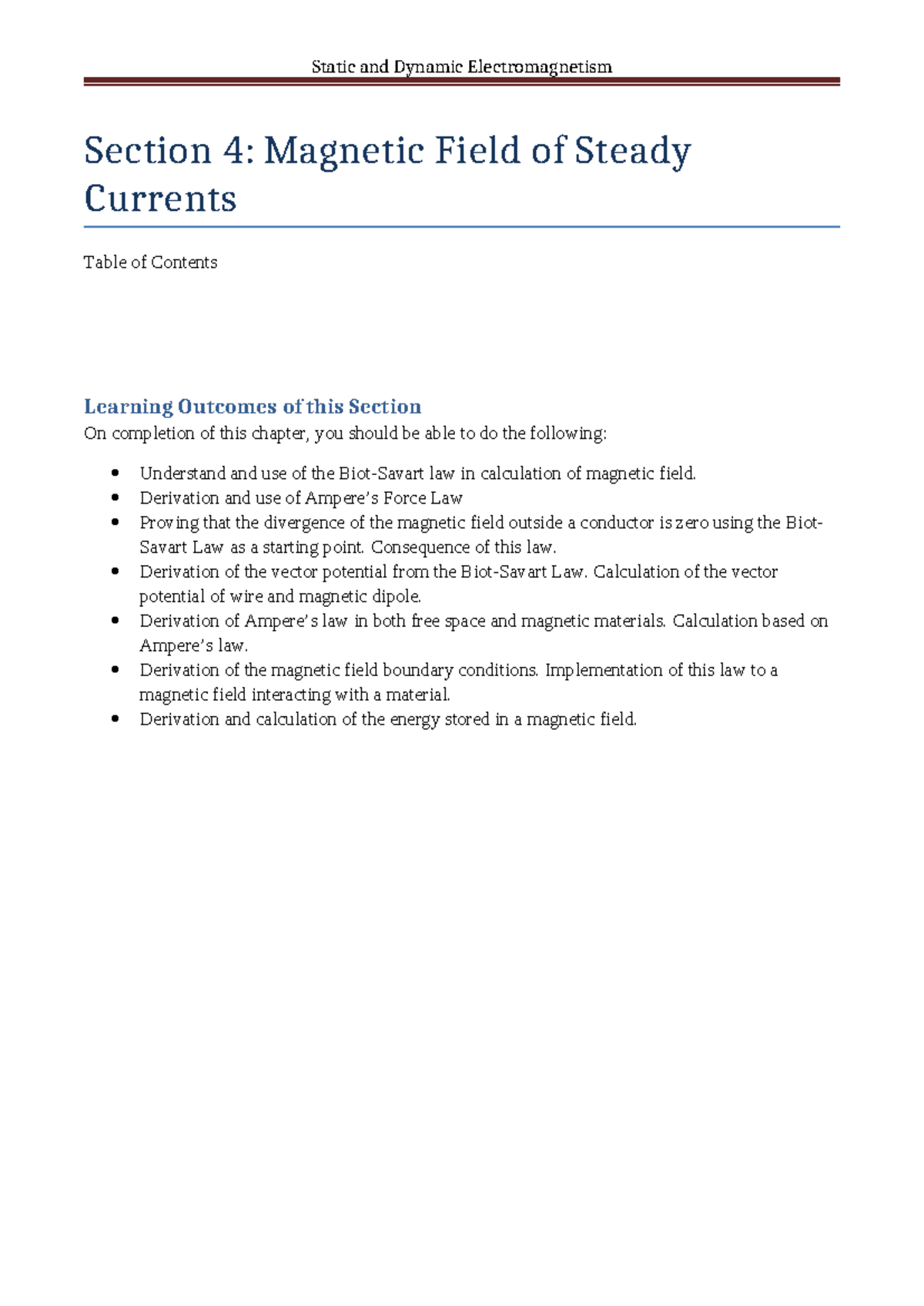 Static and Dynamic Electromagnetism (Course Code: EM101) - Magnetic ...