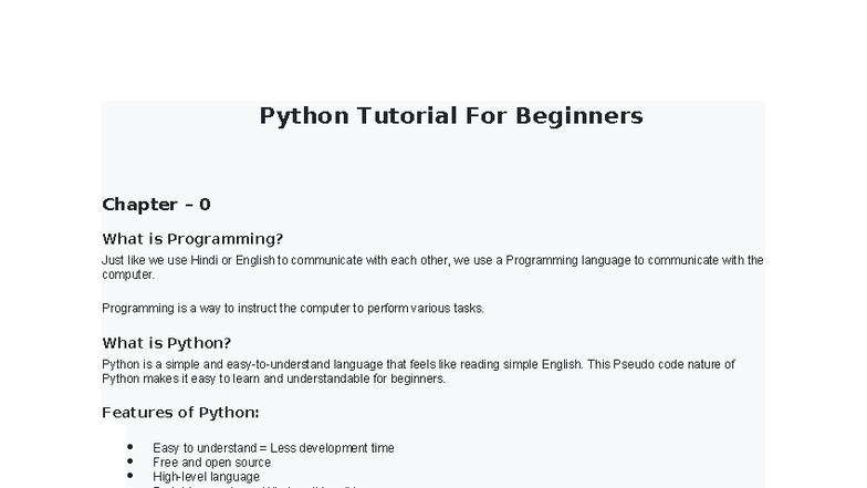 Python Tutorial for Beginners: Chapter 0 - What is Programming? - Studocu