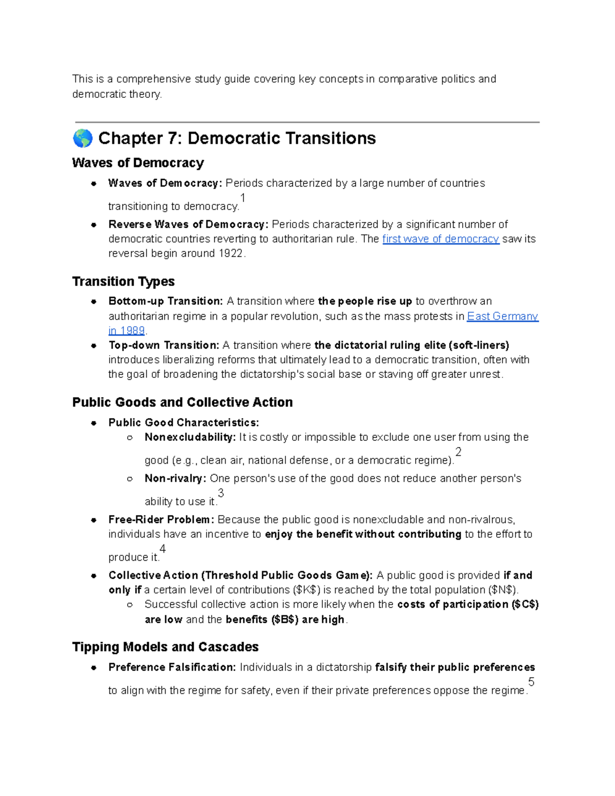 Comparative Politics Study Guide: Democratic Transitions - Studocu