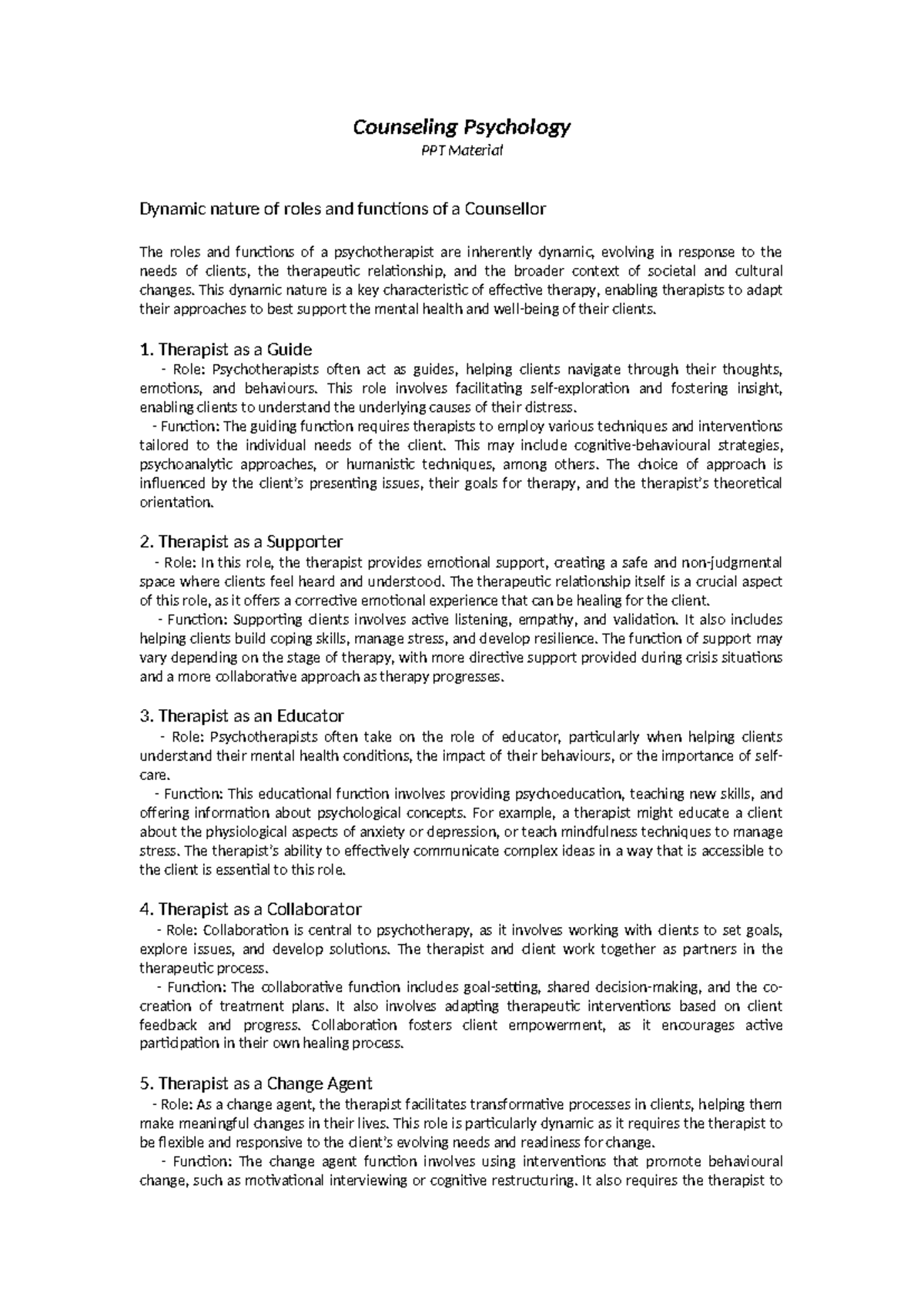 Counseling Psychology PPT: Dynamic Roles & Functions of a Counselor ...