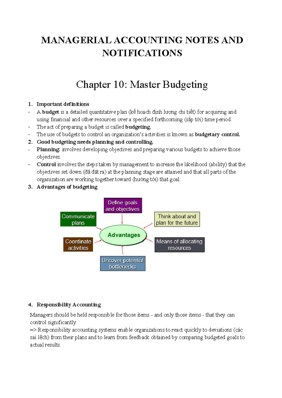 MA 10: Master Budgeting & Flexible Budgets - Final Exam Notes - Studocu