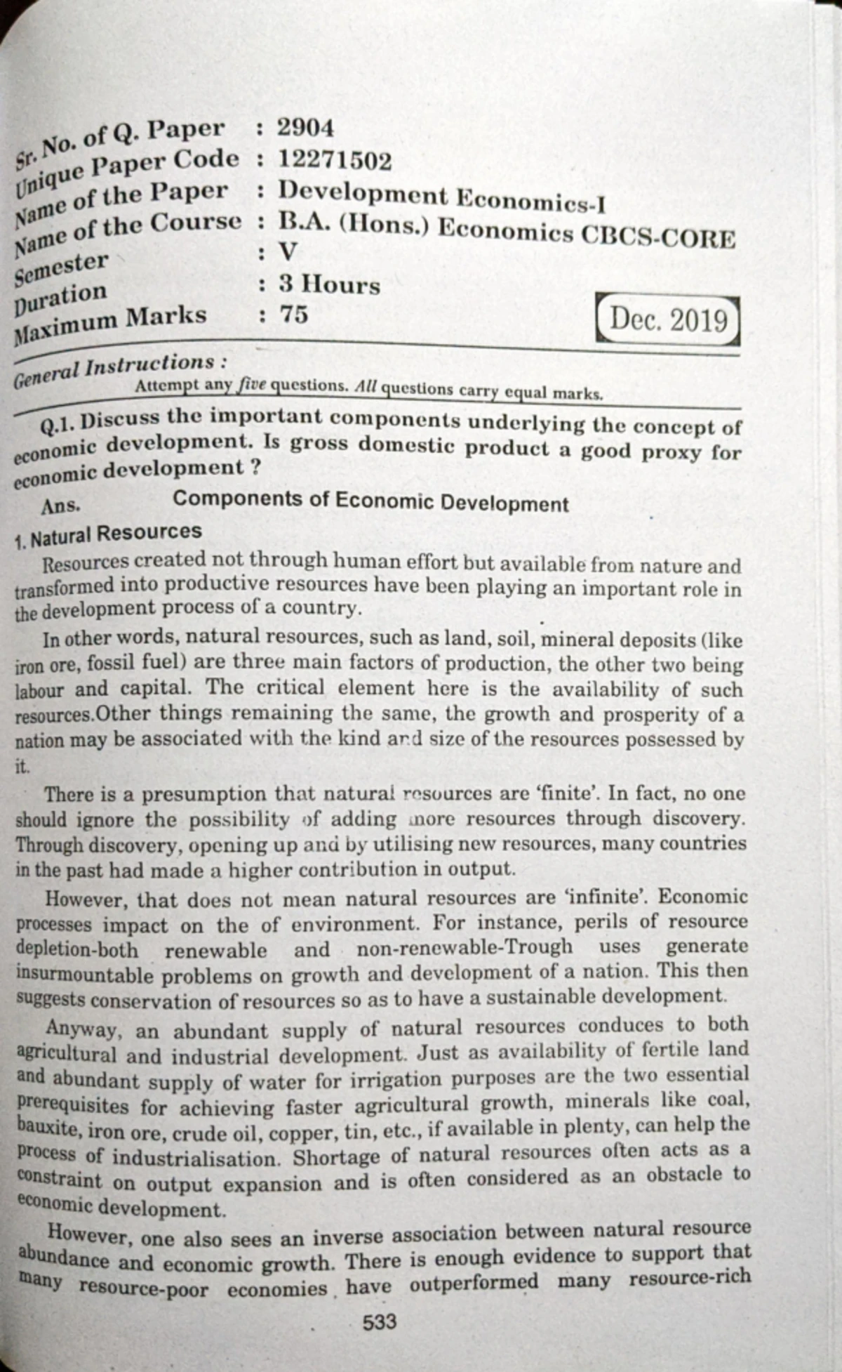 Dev pyq 2 - Development economics -1 previous year question - 134 ...