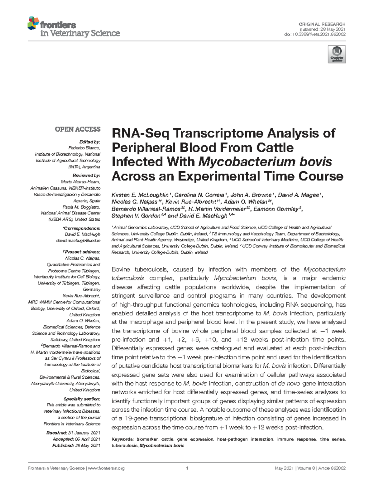 Transcriptome Analysis of Cattle Infected with Mycobacterium bovis (VET ...