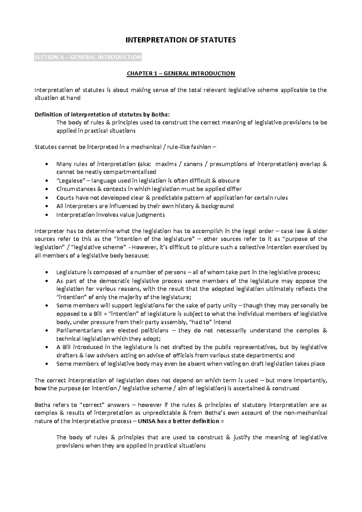 Statutory Interpretation & Legislative Process Principles - LLB Study ...