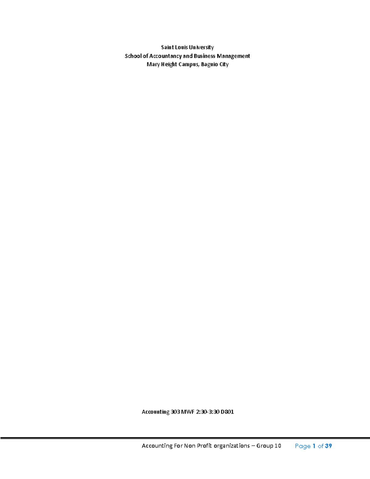 Accounting 303 MWF D801: Outline on Nonprofit Organizations and ...