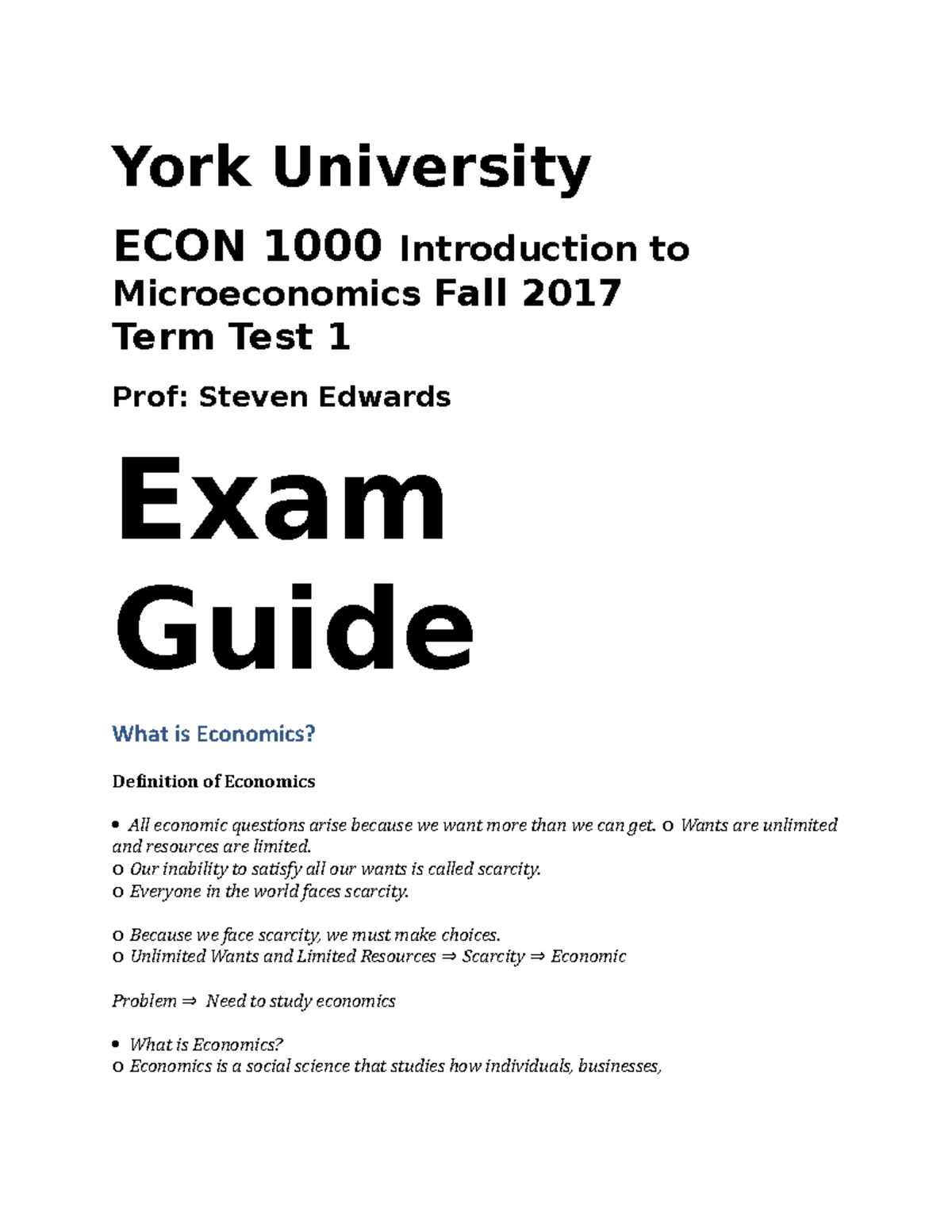 ECON 1000 Final Exam Study Notes: Key Concepts in Microeconomics - Studocu