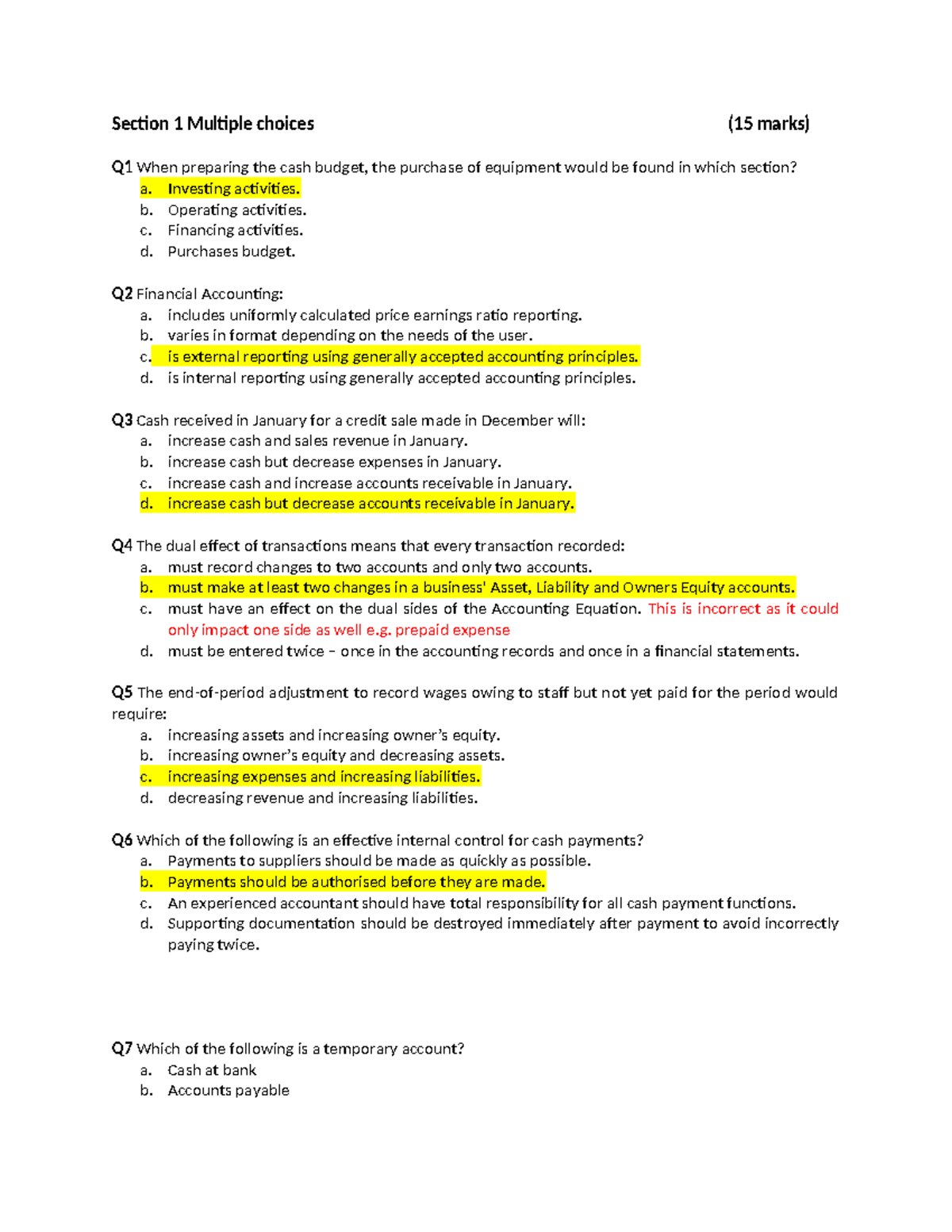 Mock Exam 2025 Sem 1: Multiple Choice & Short Answer Questions - Studocu