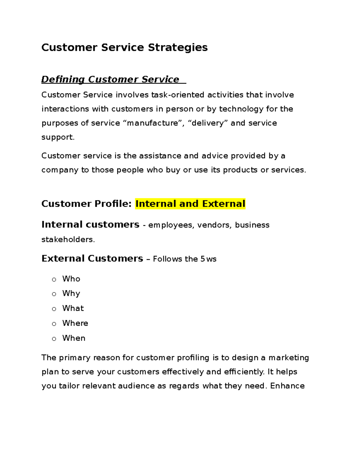 Customer Service Strategies (BUS101: Customer Relations) - Studocu