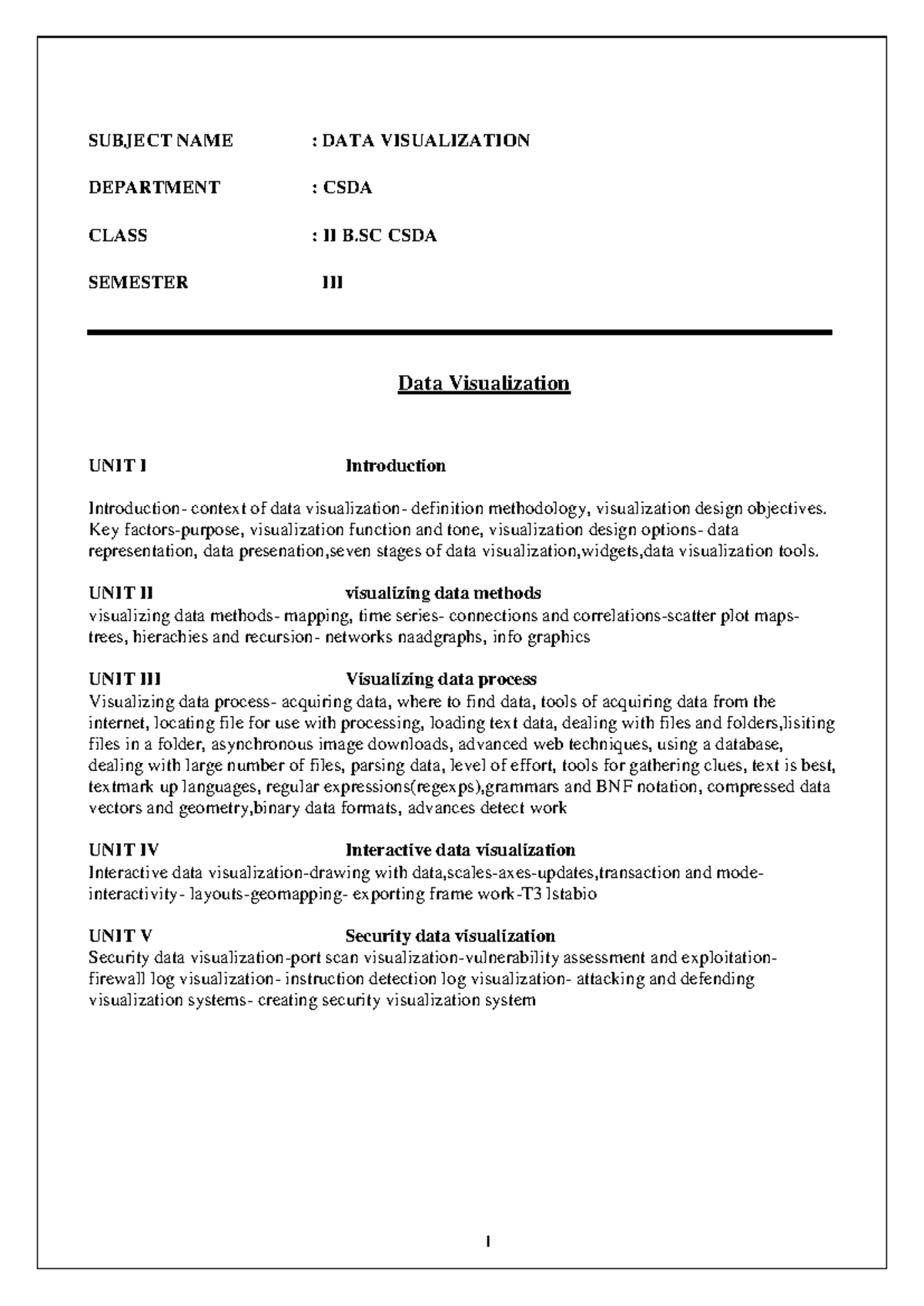 CSDA II B Data Visualization Semester III Study Notes - Studocu