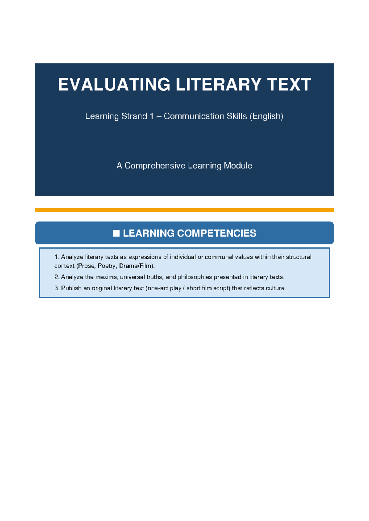 Evaluating Literary Texts: A Comprehensive Module (ENG 101) - Studocu