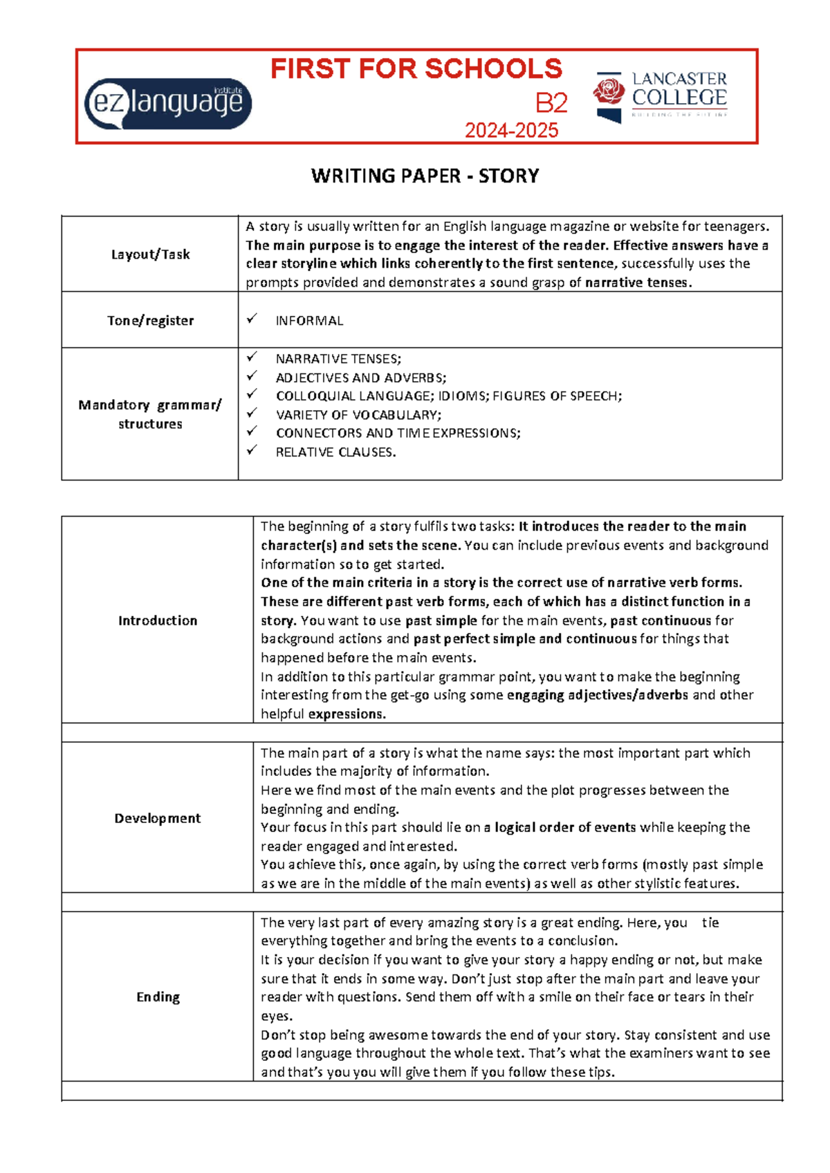 Story - guide example - WRITING PAPER - STORY Layout/Task A story is ...