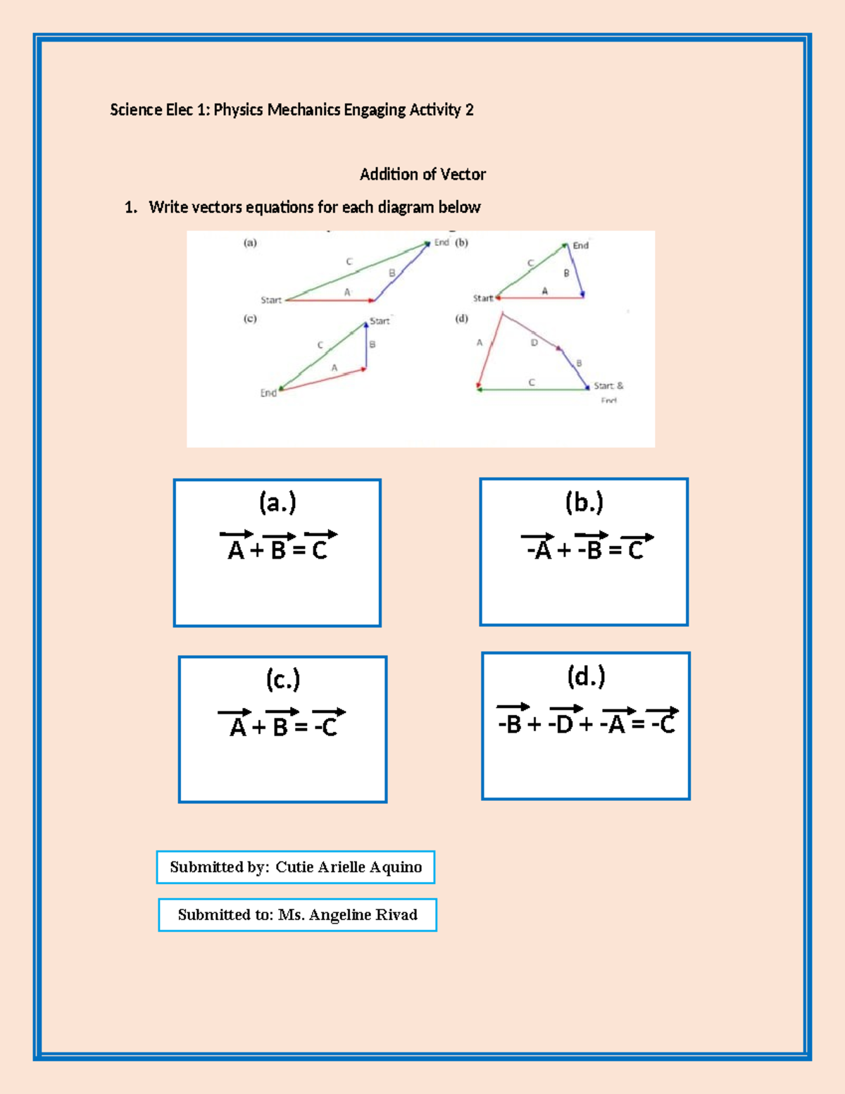 Physics Mechanics Engaging Activity 2 - BSED Science - Write vectors ...