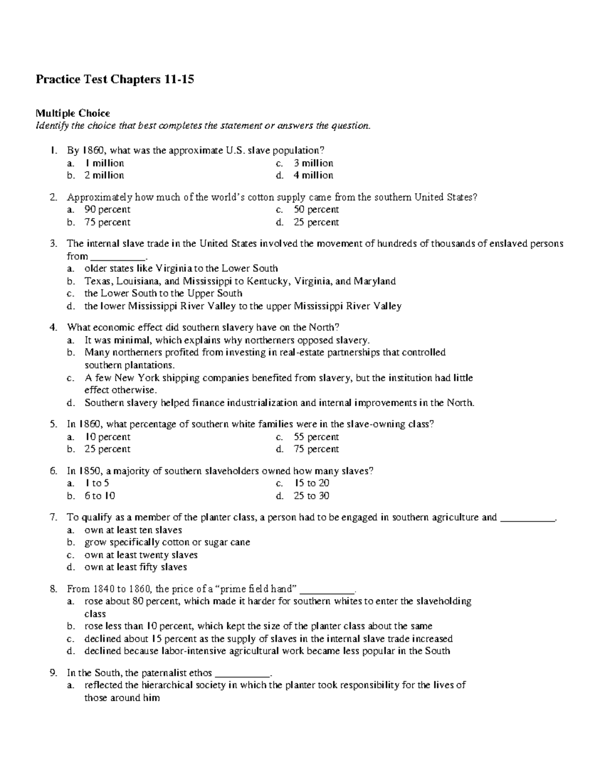 Practice Test Chapters 1115 - Practice Test Chapters 11- Multiple ...