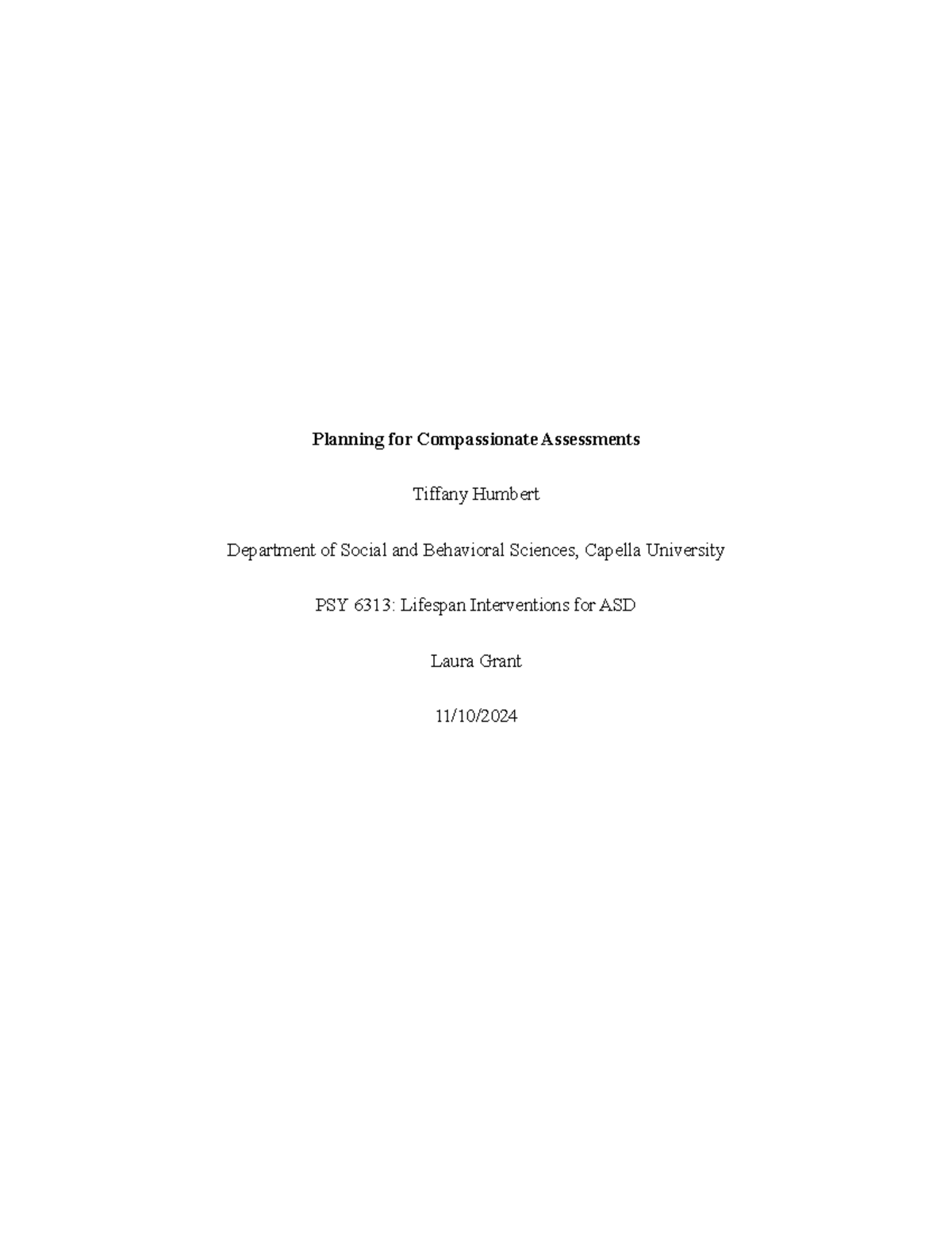 PSY 6313 Week 5 Assignment: Compassionate Assessment Planning - Studocu