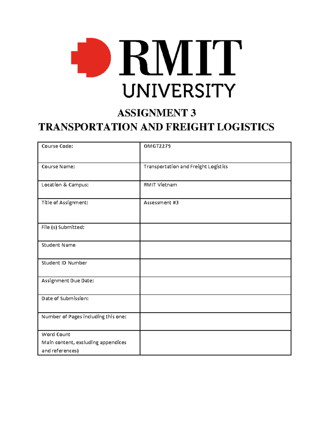 Transportation & Freight Logistics OMGT2279 Assignment 3 Analysis - Studocu