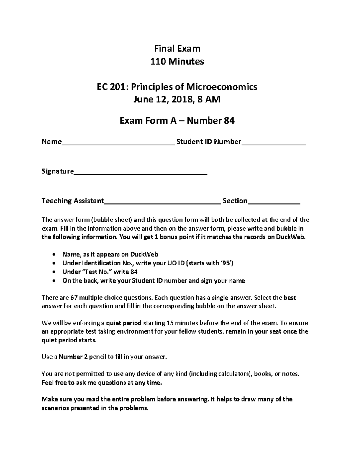 Final Exam Practice for EC 201: Principles of Microeconomics - Studocu