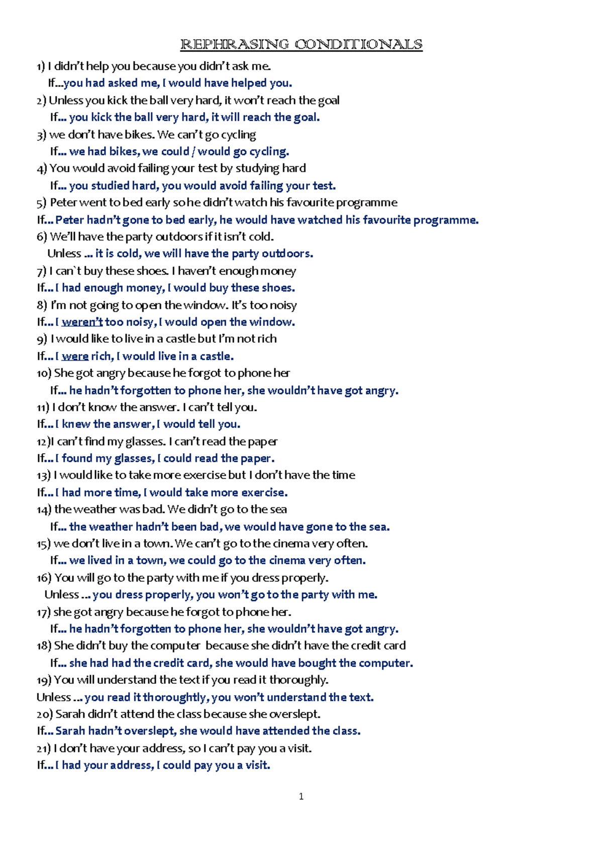 Rephrasing Conditional Sentences and WISH Statements - Exponía Part 1 ...