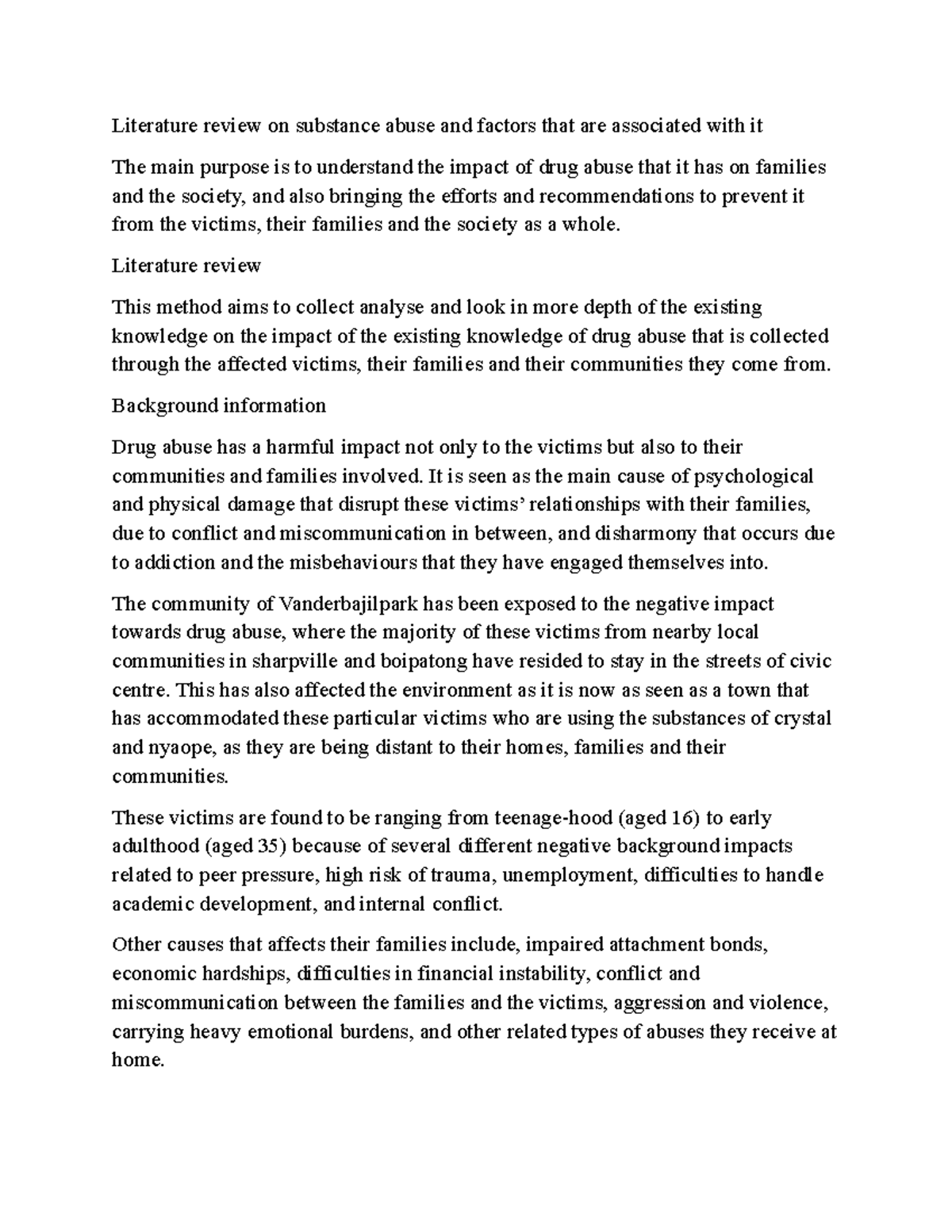 Literature Review: Substance Abuse & Its Impact on Families and Society ...
