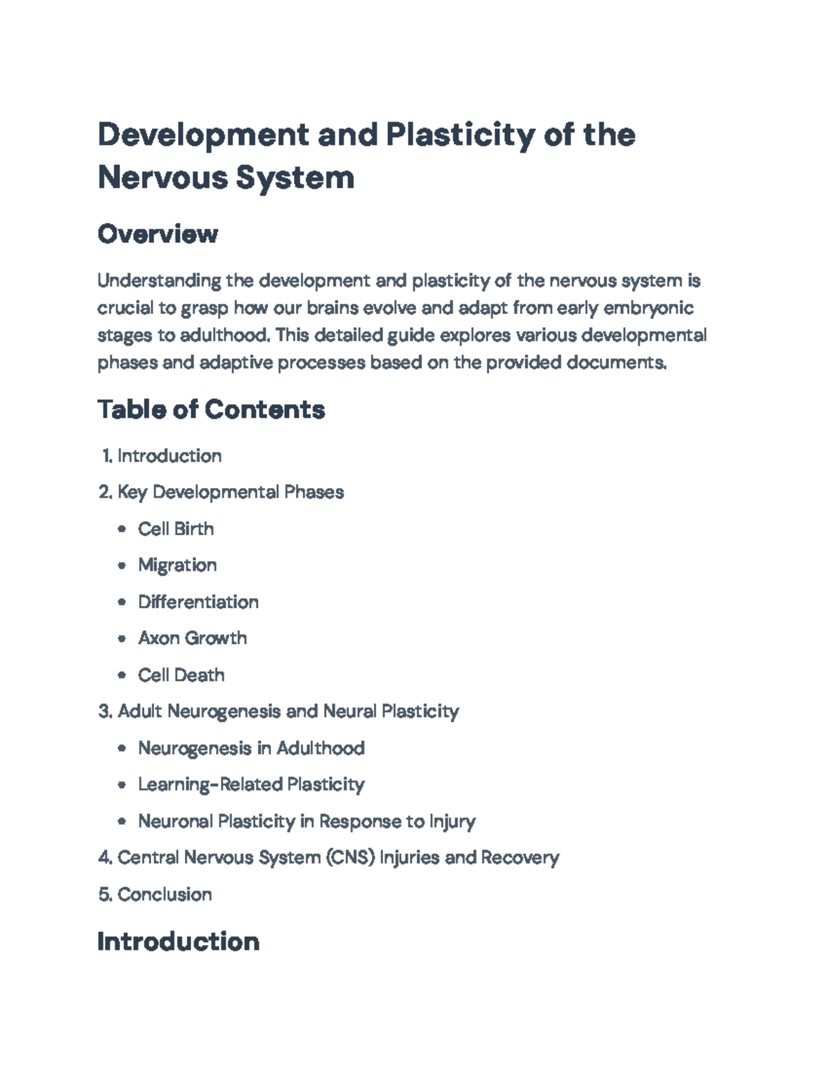 Development and Plasticity of the Nervous System: Key Concepts Overview ...