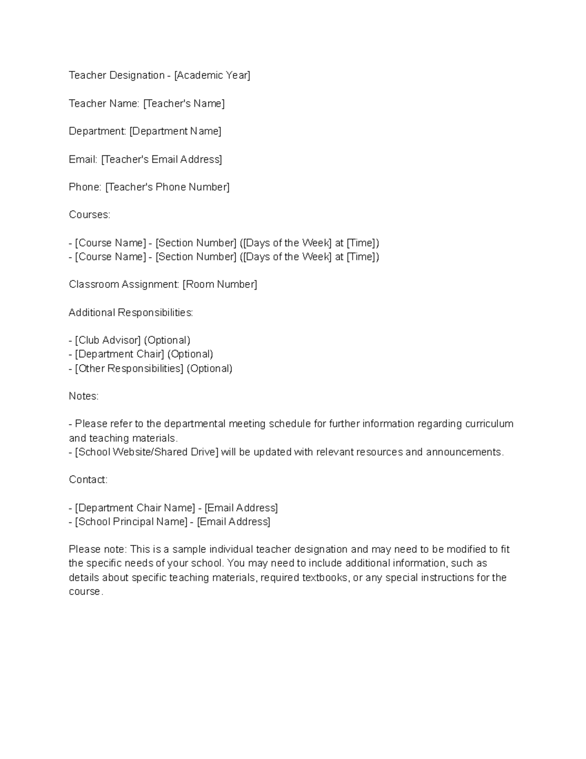 Teacher Designation -Academic Year - Teacher Designation - [Academic ...