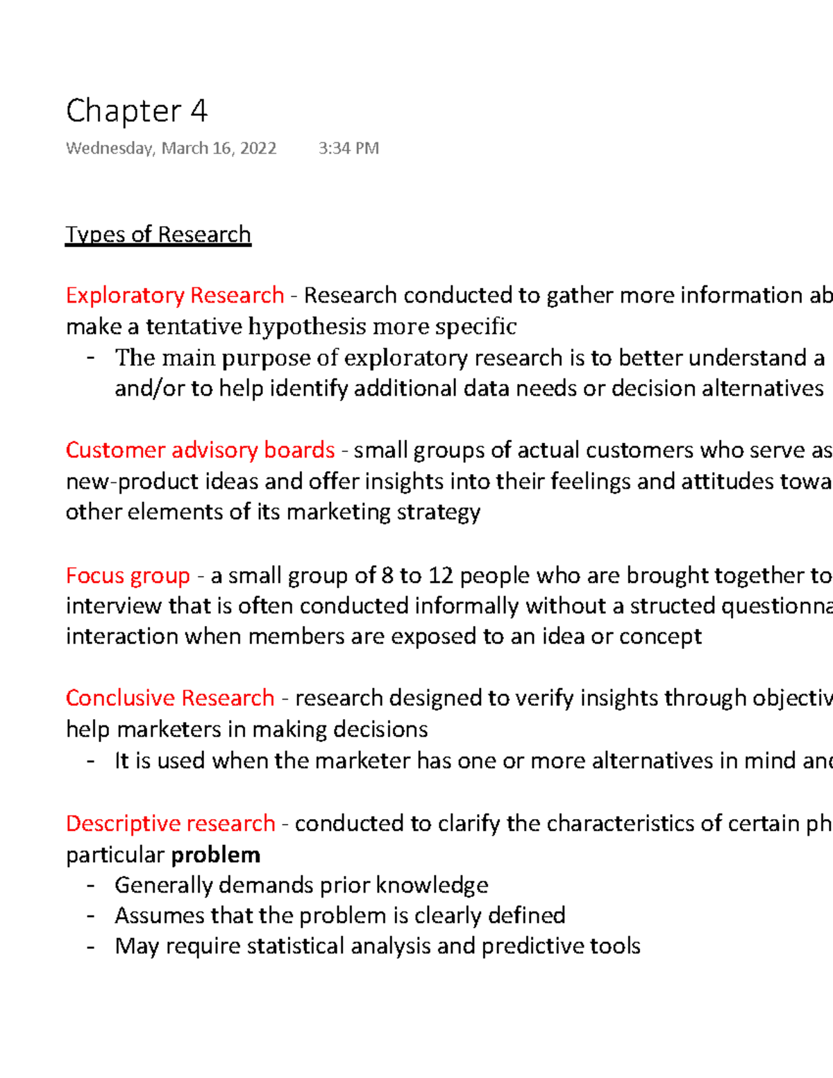 Marketing Research Overview: Chapter 4 Notes - Studocu