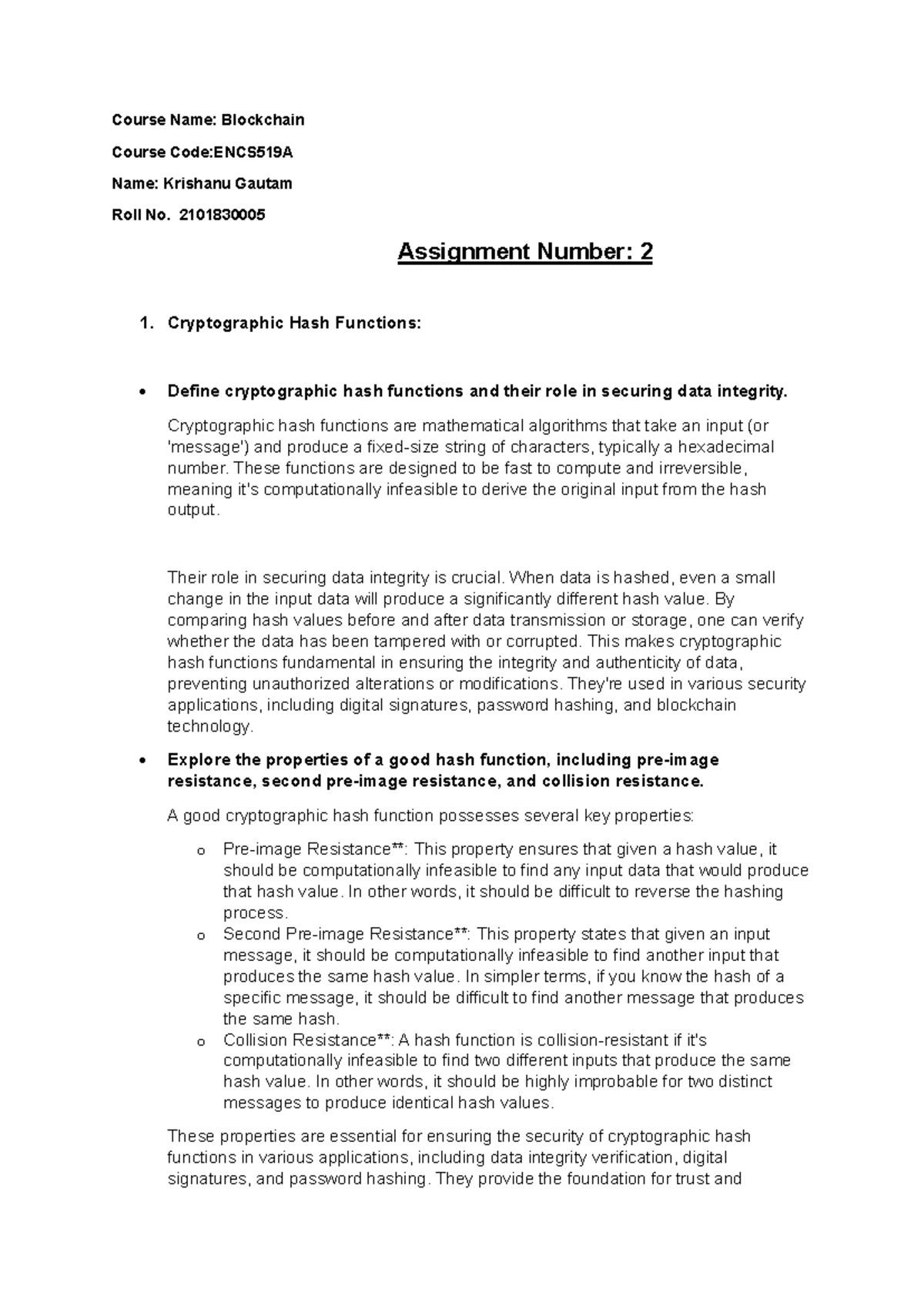 Cryptography Concepts and Applications - ENCS519A Assignment 2 - Studocu