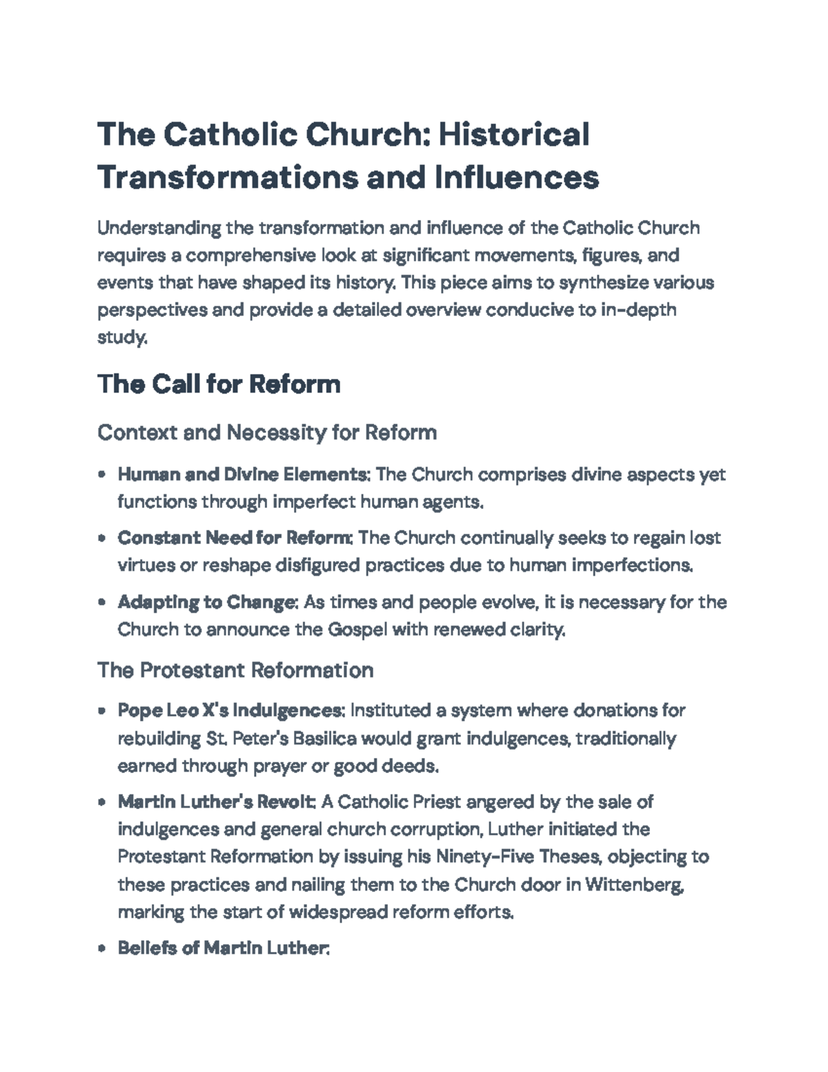 Historical Transformations and Influences of the Catholic Church - The ...