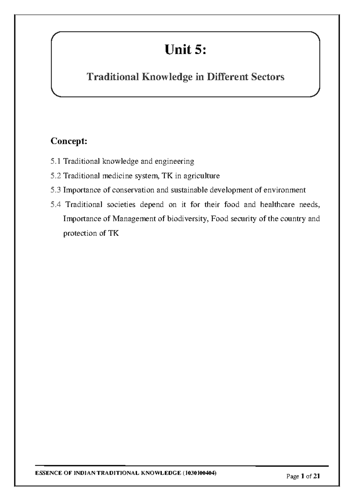 Unit 5: Essence of Indian Traditional Knowledge in Engineering ...