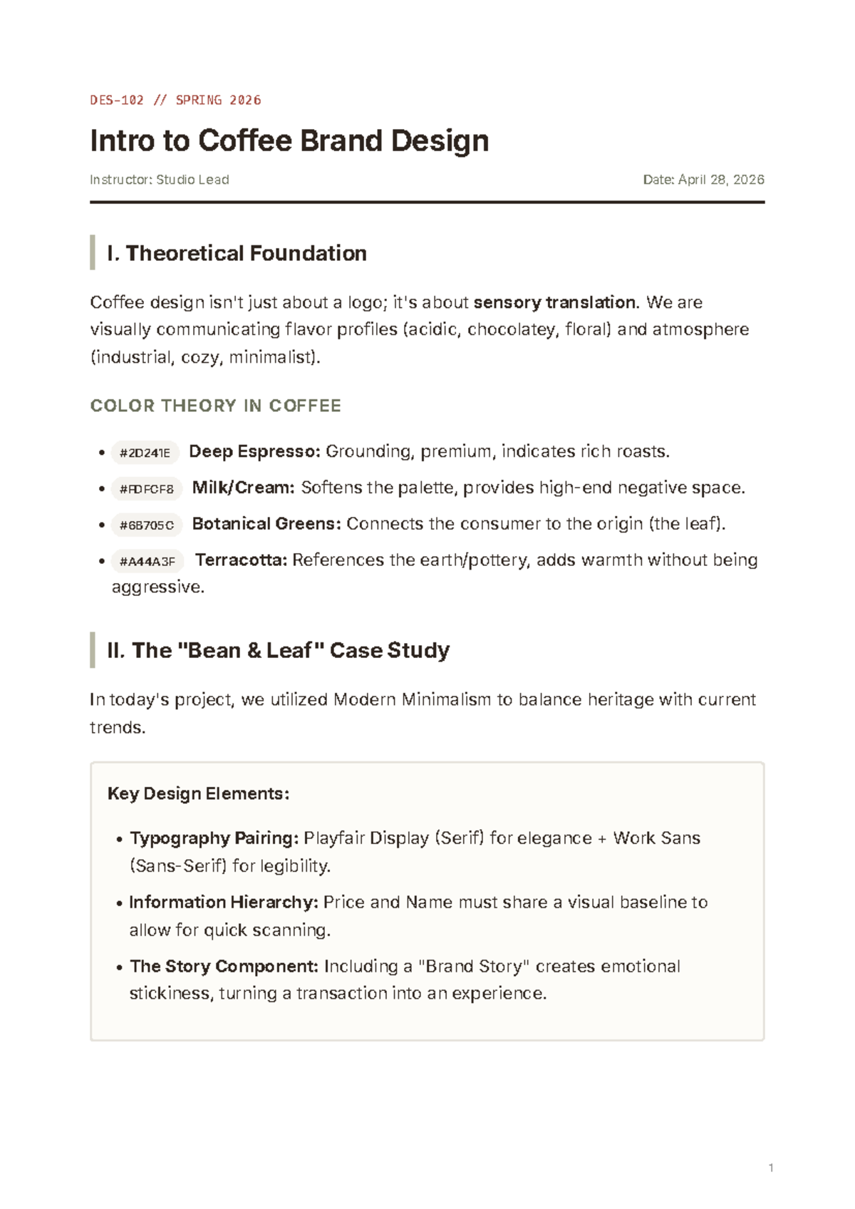 SPRING 2026 Coffee Design Notes: Theory & Case Study Insights - Studocu