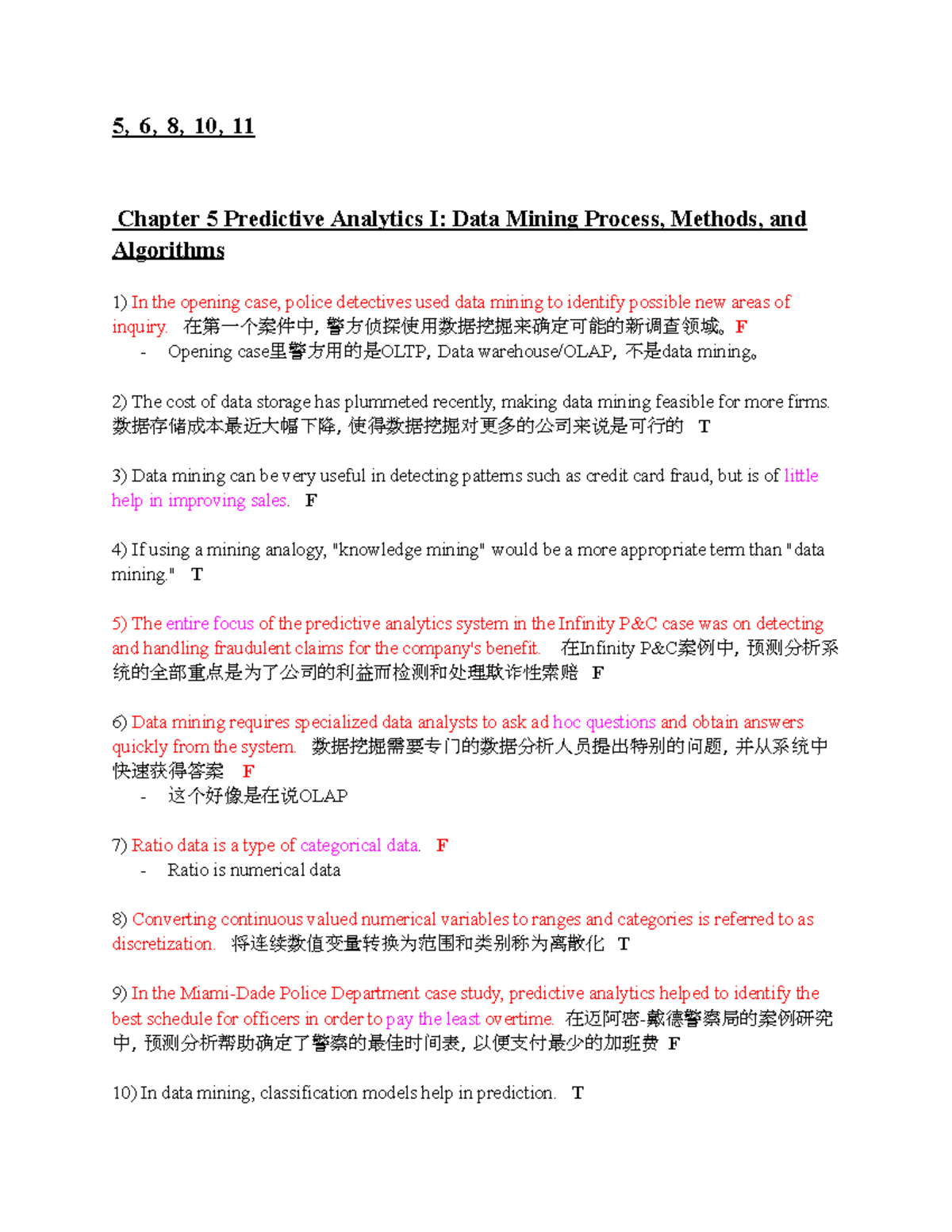 Chapter 5 & 6 Test Bank: Predictive Analytics I & II (3KE3) - Studocu