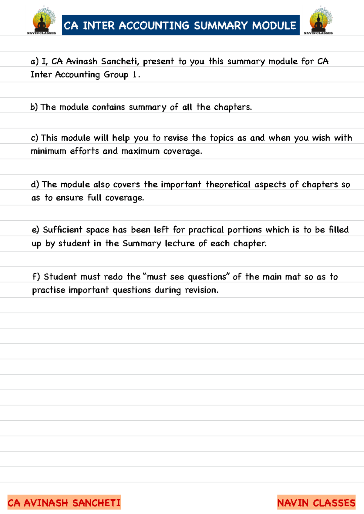 CA Inter Final Exam Accounting Summary Notes - Studocu