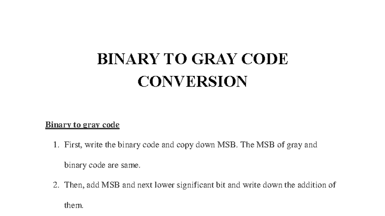BINARY TO GRAY CODE CONVERSION: A Step-by-Step Guide - Studocu
