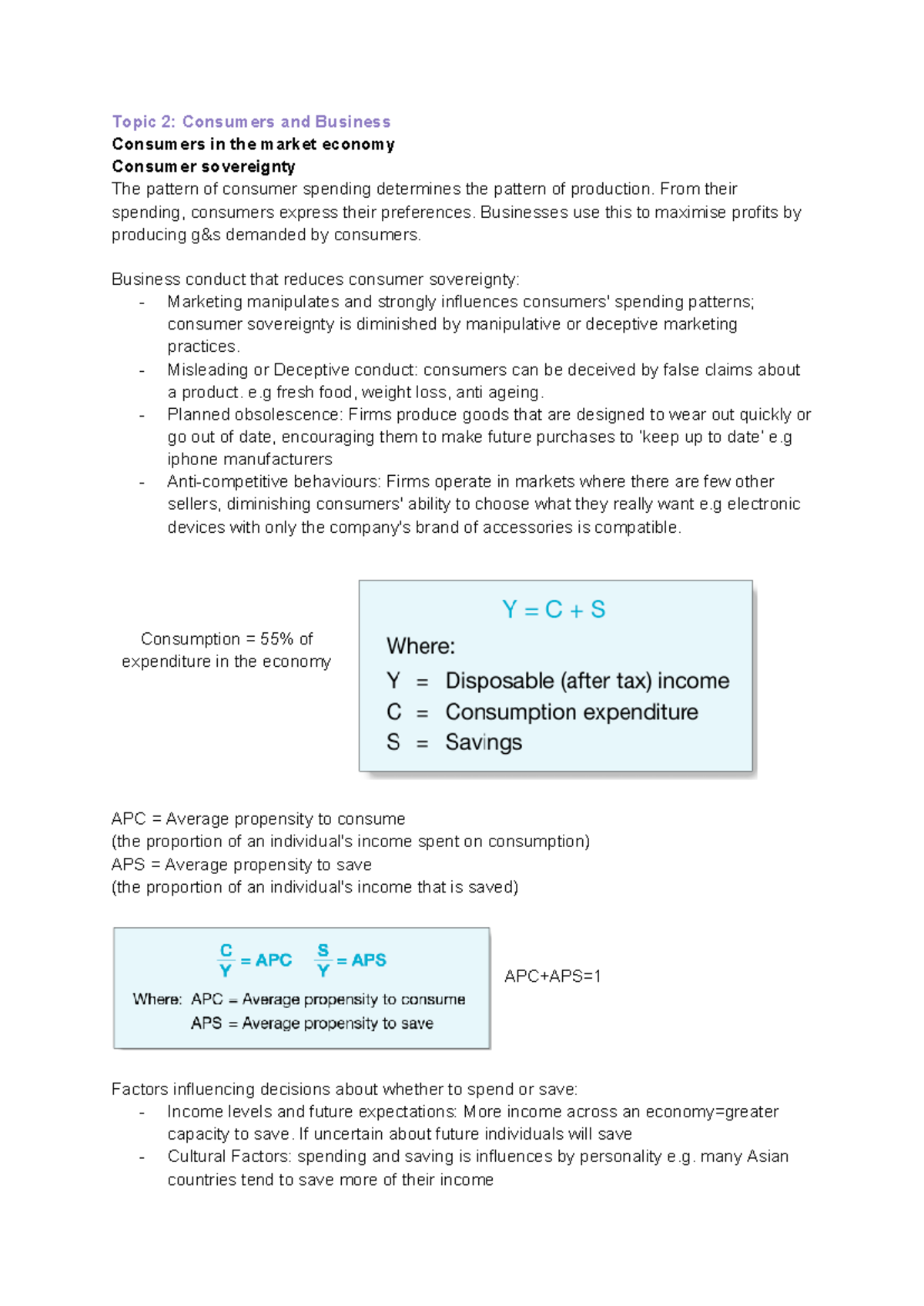 Topic 2: Consumers and Business - Year 11 Economics Notes 2022 - Studocu