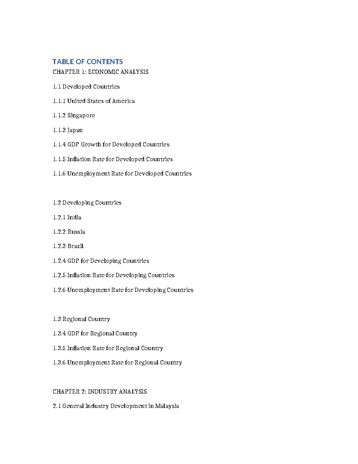 Economic Analysis and Industry Overview: Table of Contents - Studocu