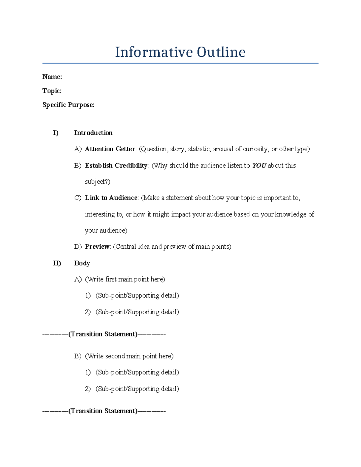 [Revised] Informative Outline Template for Effective Presentations ...