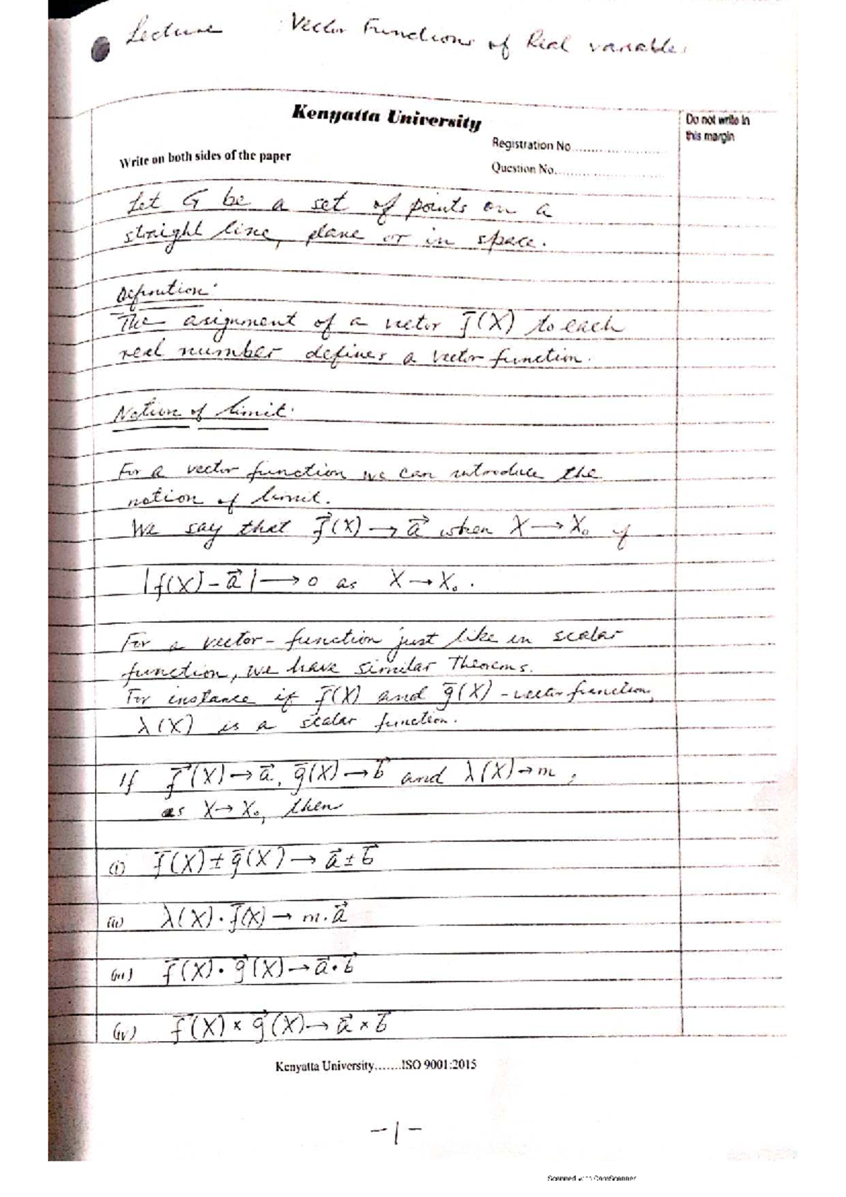 Lecture Notes on Vector Functions - SMA 431 - Studocu