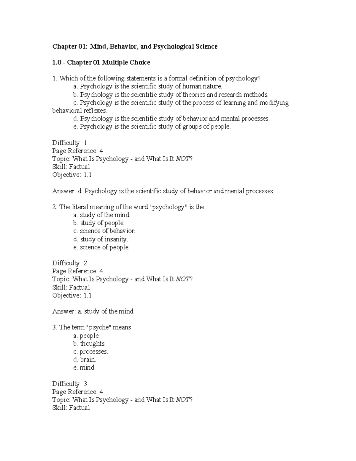HP1000 Chapter 1 - Practice Questions on Mind and Behavior Science ...