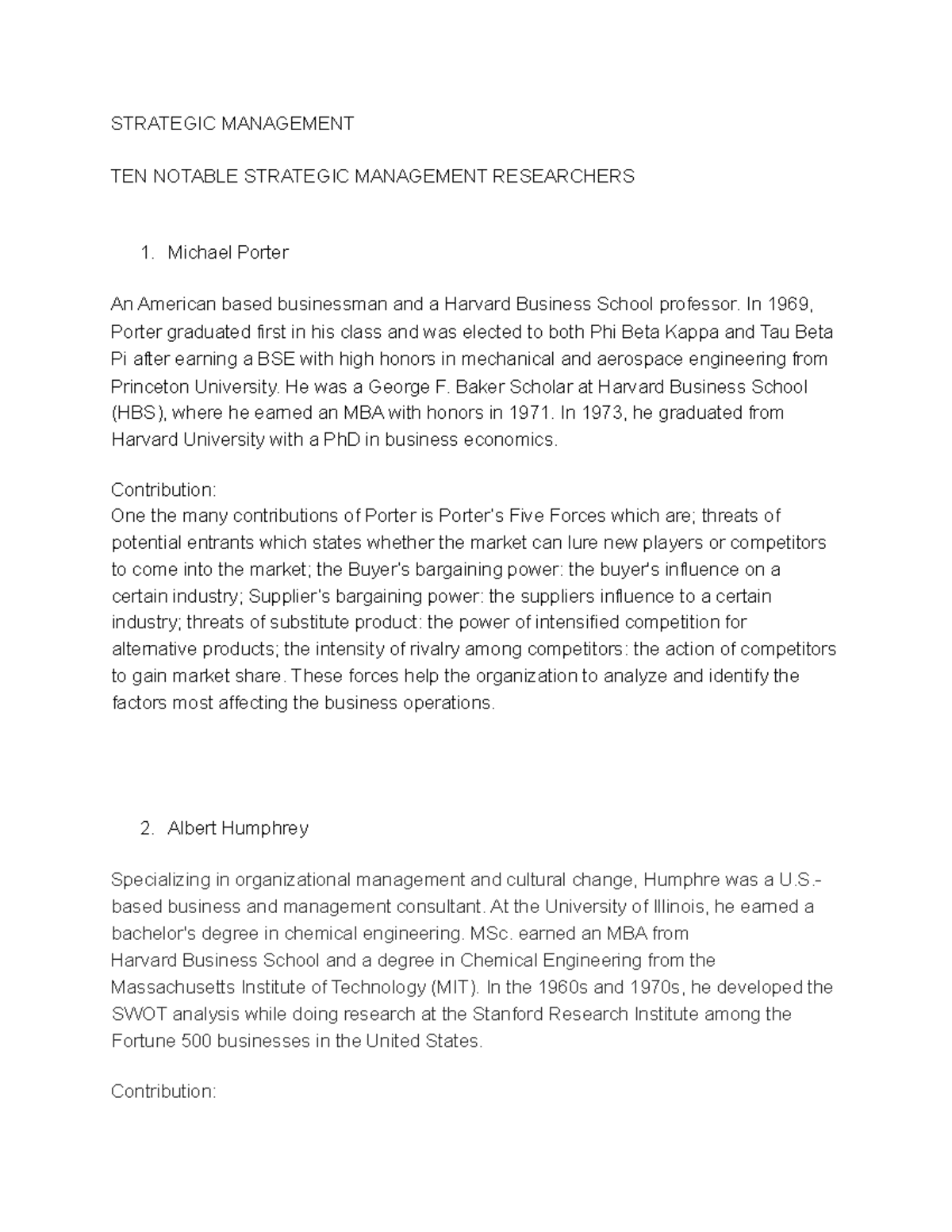 Strategic Management Notes: Key Theories & Researchers Overview - Studocu