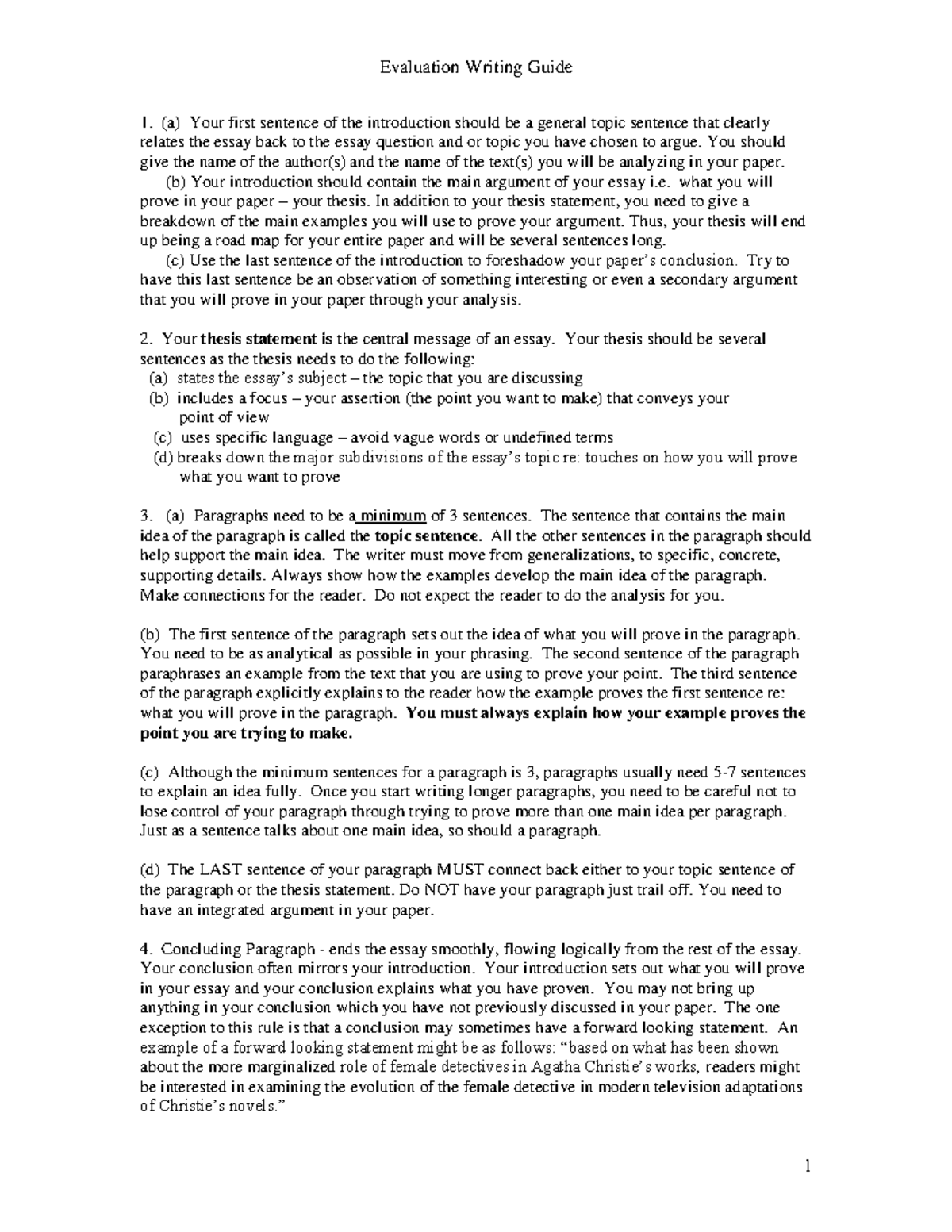 Evaluation Writing Guide - (a) Your first sentence of the introduction ...