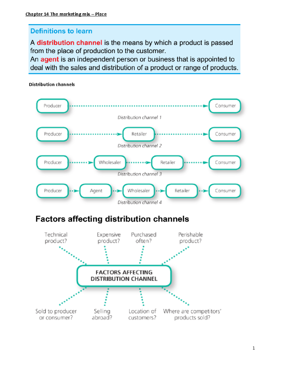 MKT 101 - Marketing Mix: Place Distribution Channel Notes - Studocu