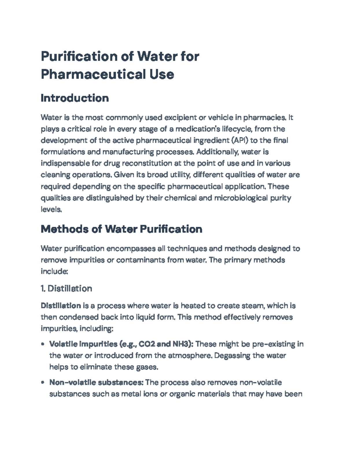 Purification Methods for Water in Pharmaceutical Applications: A ...