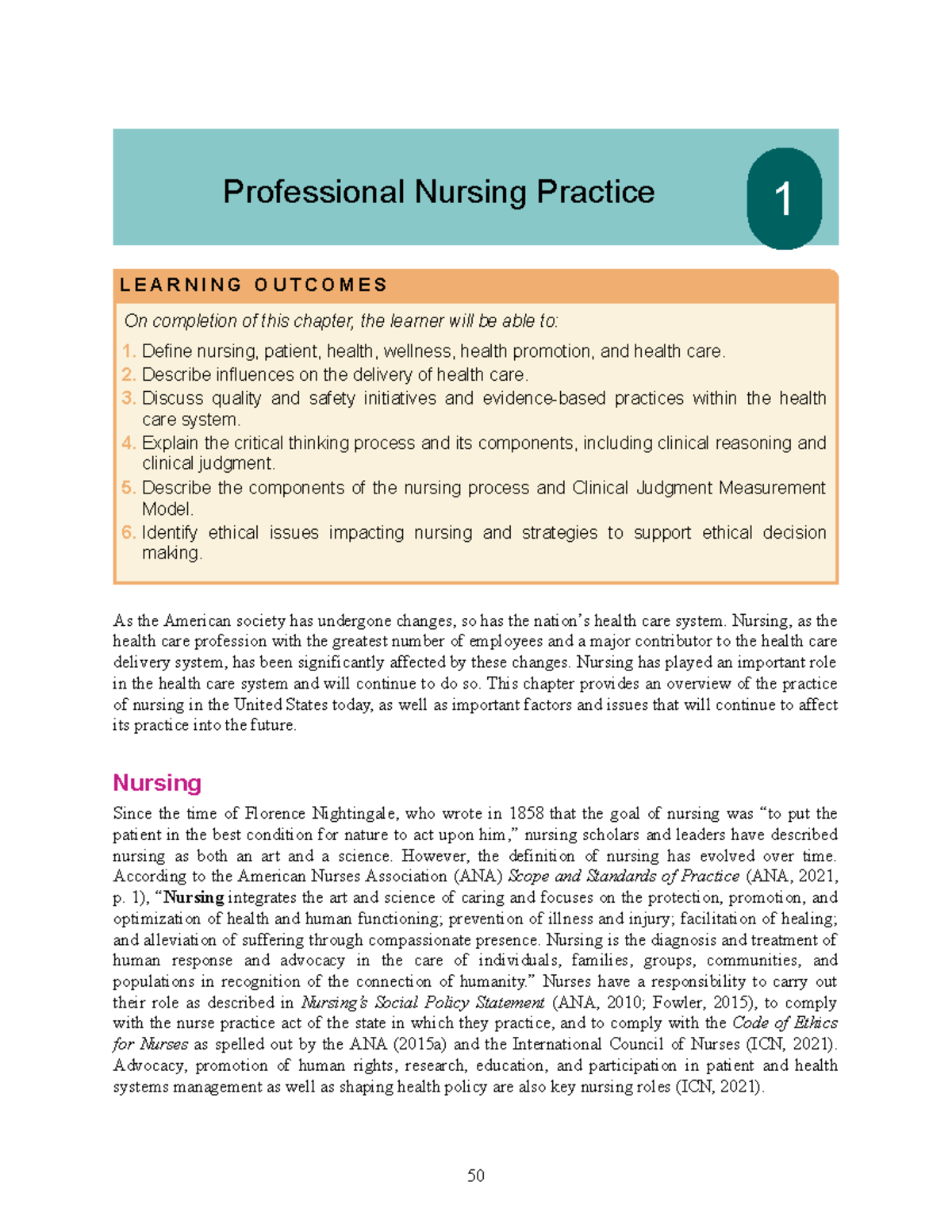 NUR 101: Overview of Professional Nursing Practice and Learning ...