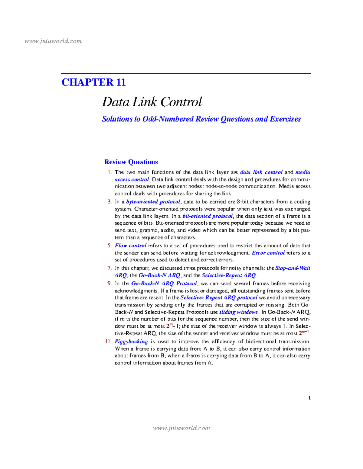 CHAPTER 11 Data Link Control Solutions: Review Qs & Exercises - Studocu