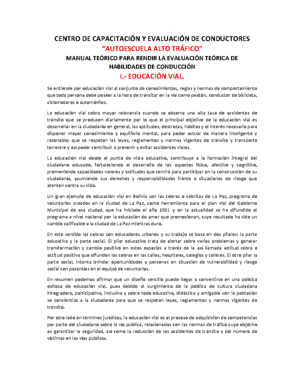Manual Teórico de Conducción para Examen de Motocicleta - Document Preview