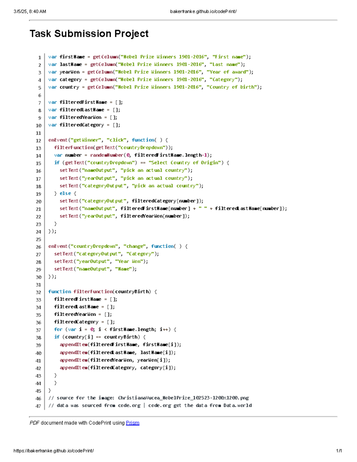 Task Submission Project - github/codePrint/ bakerfranke.github ...