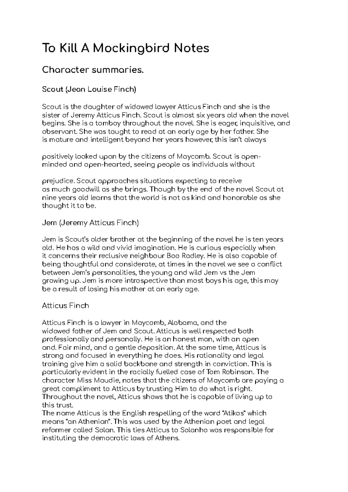 To Kill A Mockingbird (ENG 101) Character Summaries and Analysis - Studocu